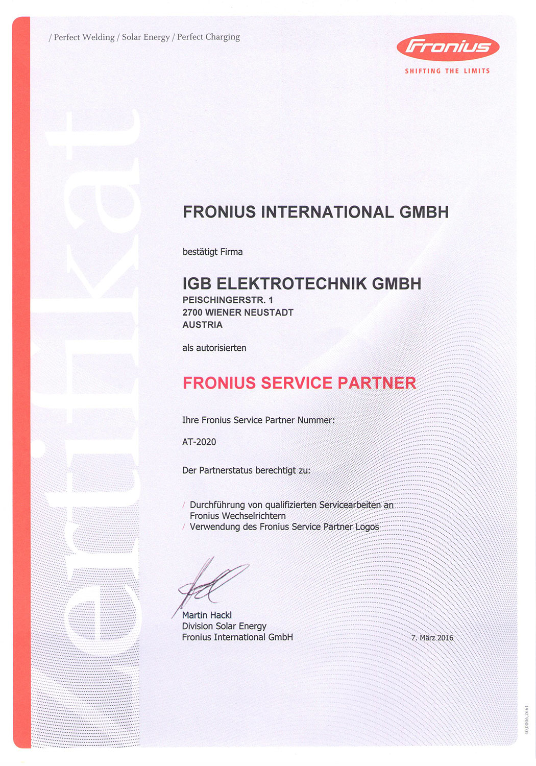 iGB Elektrotechnik-Zertifikat-Fronius
