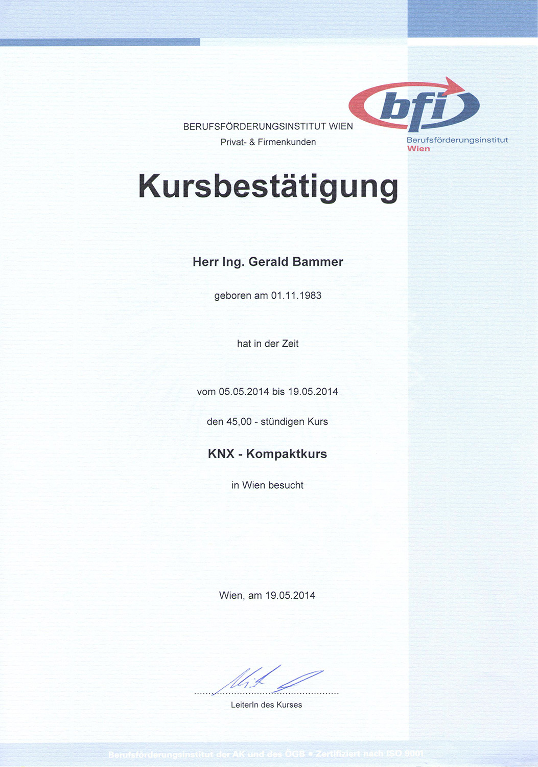 iGB Elektrotechnik-Zertifikat-KNX