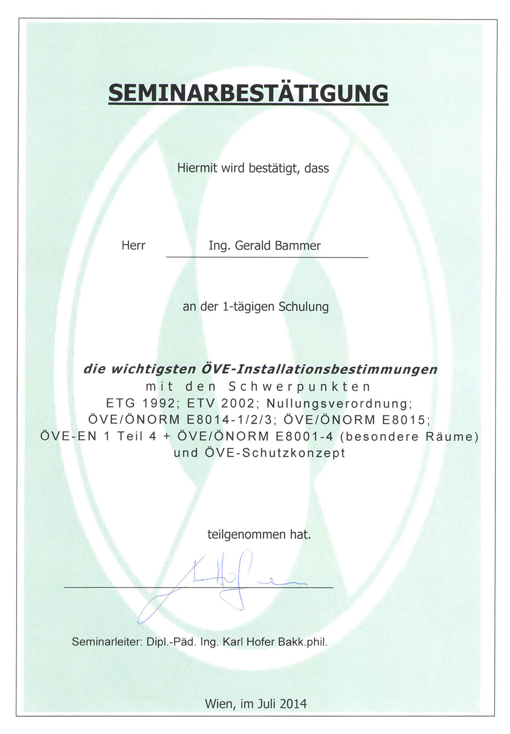 iGB Elektrotechnik-Zertifikat-OEVE